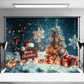 Lofaris Licht Bokeh Schneebedeckt Nacht Baum Fröhlich Weihnachten Hintergrund